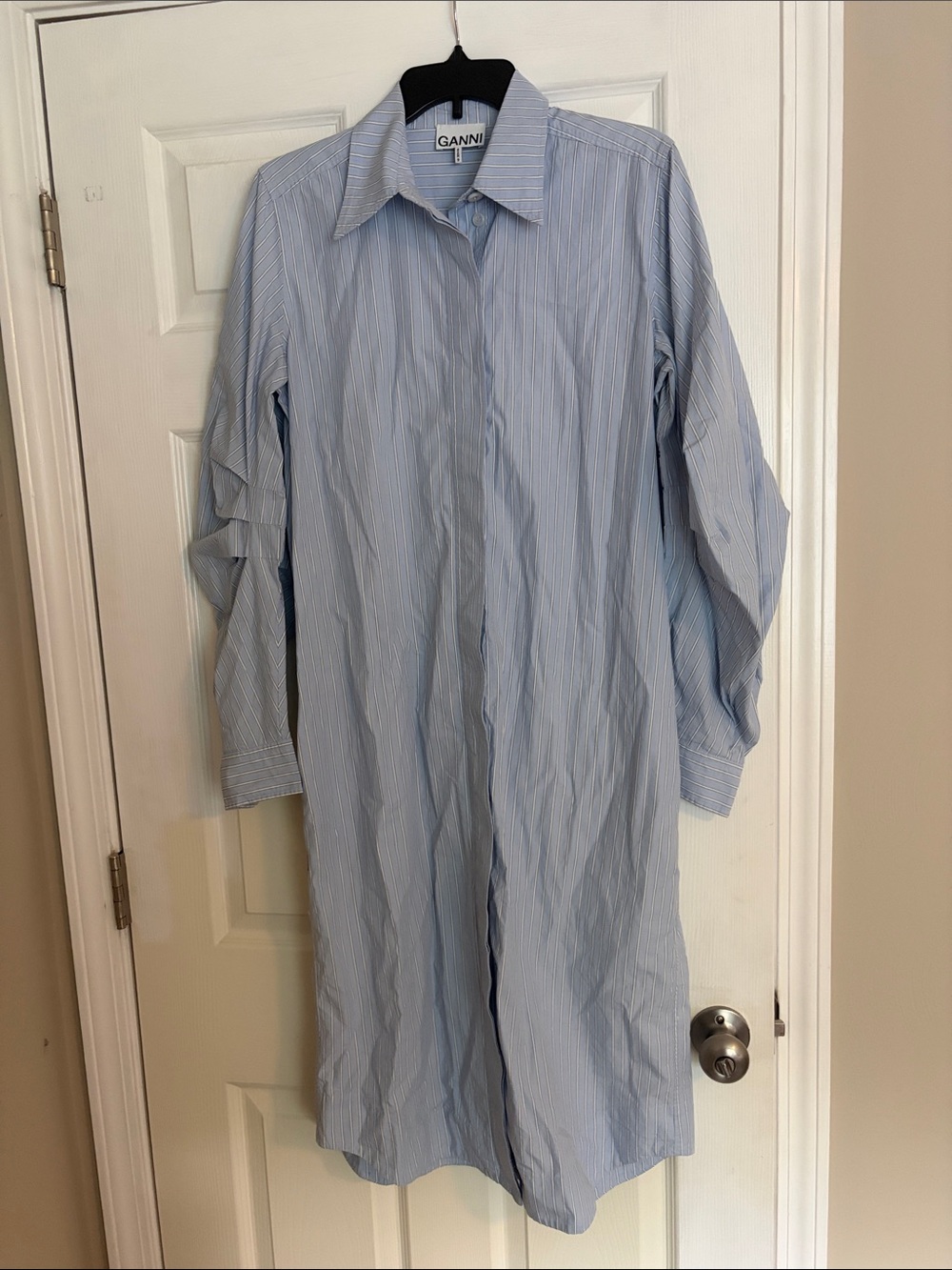 Ganni Light Blue & White Pinstripe shirt dress Womenβs size 38 US 6